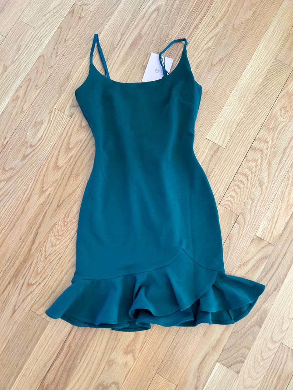 Hello Molly Teal Green Ruffle Hem Spaghetti Strap Dress